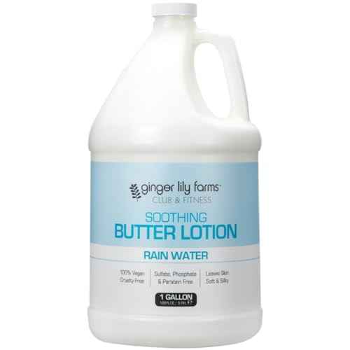 Ginger Lily Farms Club & Fitness Soothing Butter Lotion for Dry Skin, 100% Vegan & Cruelty-Free, Rain Water Scent, 1 Gallon (128 fl oz) Refill