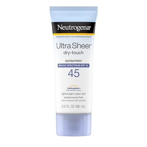 Neutrogena Ultra Sheer Dry-Touch Sunscreen Lotion, Broad Spectrum SPF 45 UVA/UVB Protection, Light, Water Resistant, Non-Comedogenic; Non-Greasy, Travel Size, 3 fl. oz