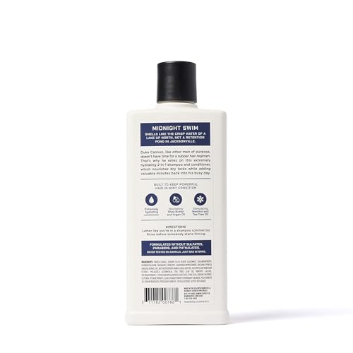 Duke Cannon 2-in-1 Shampoo & Conditioner for Men ? Midnight Swim, 14 oz ? Cooling, Strengthening Formula with Menthol, Tea Tree & Protein