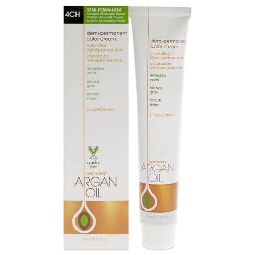 One N' Only Demi Permanent Hair Color - Permanent Hair Dye Made with Argan Oil - Delivers Rich, Accurate Tones with Gray Coverage - Improves Moisture & Elasticity - 4CH Medium Chocolate Brown (3 oz)