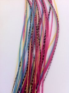 Yellow,pink,blue & Grizzly 7"-10" Feathers for Hair Extension with 2 Silicone Micro Beads 5 Feathers