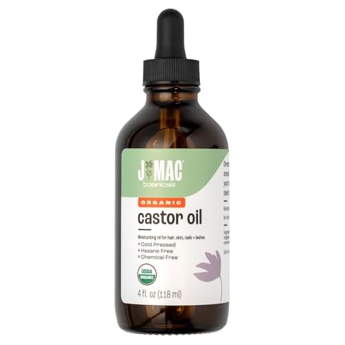 J MAC BOTANICALS Organic Castor Oil, 100% Pure (4oz Glass Bottle with Dropper) - for Eyelashes, Eyebrows, Hair & Skin