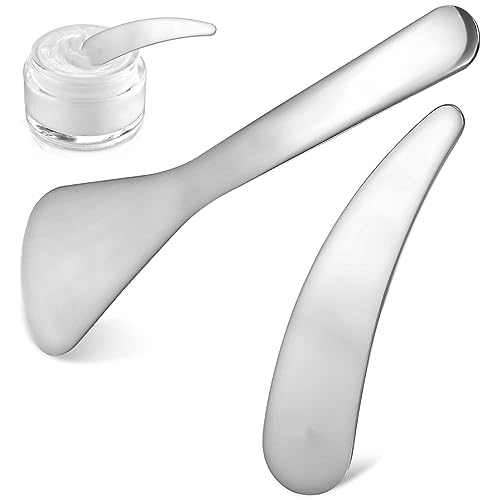 Mini Metal Cosmetic Spatula 2pcs Stainless Steel Spatula Reusable Facial Applicator Cosmetic Spatula for Cream Lotions Moisturizers Wash-Off Masks