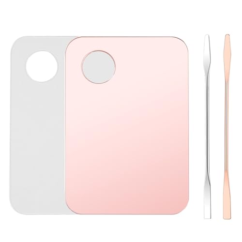 4 Pcs Makeup Mixing Tray Makeup Palette with Makeup Spatula Makeup Mixing Palette Foundation Palette for Eye Shadow Lipsticks Nail Art Beauty Salon (Pink and Transparent)