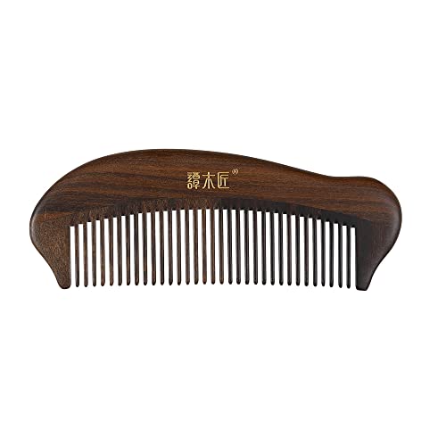 TAN MUJIANG Anti Static Hair Comb - 5.12" None-Tangled Detangling Comb - Fine Tooth Natural Wooden Handmade Combs for Women and Girls