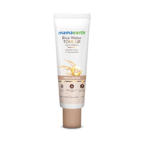 MAMAEARTH Rice Water Tone Up Face Cream | with Rice Water & Niacinamide | Hydrates | Lightweight, Non-Greasy Formula for Smooth Glass Skin | 1.76 Oz (50g)