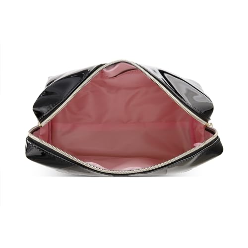 Juicy Couture Black Makeup Bag Cosmetics Organizer Travel Essentials Zip Top Wedge Shiny Patent Rhinestones