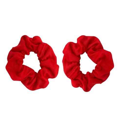 MDSTYLE 2pcs Hair Scrunchies for Women & Girls - Soft Cotton - No Damage Hair Ties for Thick Hair, Pony Tails - Hair Bands, Ponytail Holder (Red)
