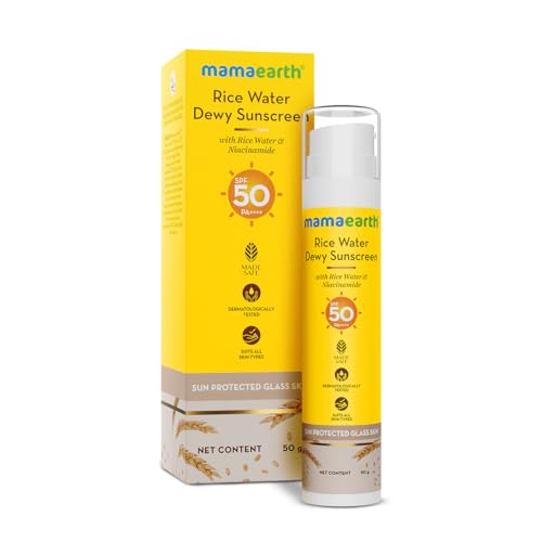 Mamaearth Rice Water Sunscreen SPF 50 PA++++, Lightweight Hydrating Face Sunscreen with Niacinamide & Natural Ingredients, UVA/UVB Protection,1.76 Oz (50g)