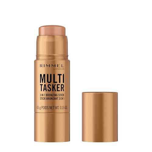 Rimmel Multi Tasker 3 in 1 Bronzing Stick, 001 Light, Sculpted and Bronzed Glow, All-Day Wear, Sheer and Dewy Finish, Infused with Vitamin C & E, Vegan Formula, Cruelty-Free
