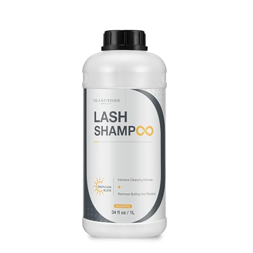 Isla & Fontane Lash Shampoo ? DeepClean Black 34 fl oz | Charcoal Lash Cleanser for Extensions | Deep Purifying Lash Bath Foam | Tea Tree & Witch Hazel Formula | Lash Shampoo Bulk for Salon & Home Use