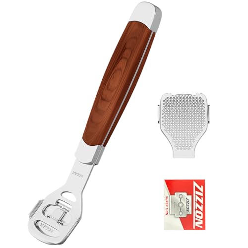ZIZZON Callus Shaver for Feet - Wood Handle Pedicure Tool with 10 Blades