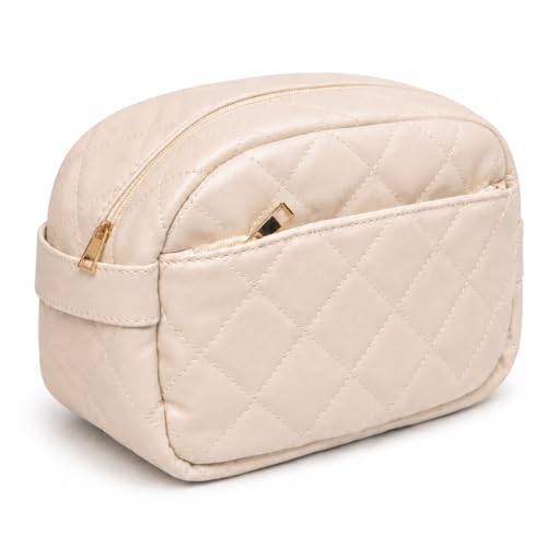 Quilted Travel Makeup Bag for Women - Double-Layer PU Leather Organizer