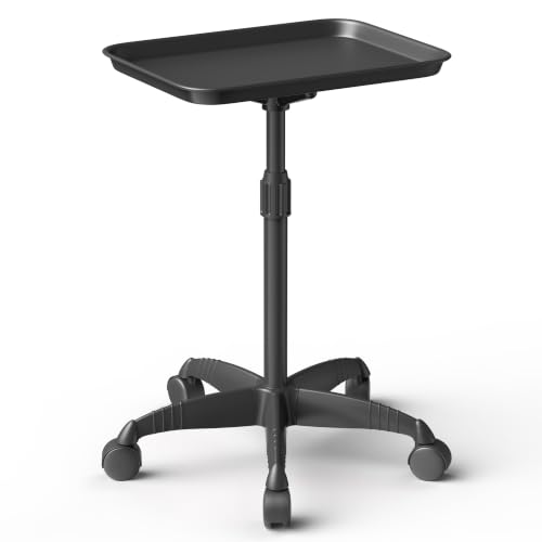 Adjustable Rolling Salon Tray 25"-37" - Wheeled Aluminum Cart