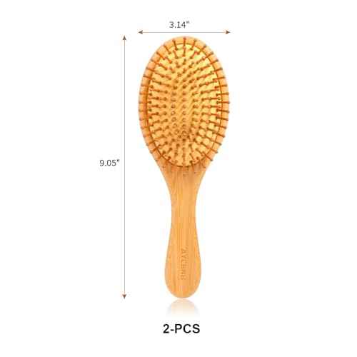 2 Piece Bamboo Hair Brush for Hair Growth, Wooden Paddle Detangler Hairbrush with Natural Bamboo Bristles, For All Hair Types - Women & Men, Scalp Massage, Smooths Tangles & Knots