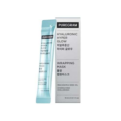 Hyaluronic Hyper Glow Wrapping Mask, 0.54fl oz (0.14ozx4) Deep Hydration Peel-Off Face Mask with Macadamia Seed Oil, Hydrolyzed Hyaluronic Acid & Vitamin Complex for Radiant, Dewy,Plump Skin
