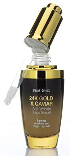 Progenix 24k Gold and Caviar Serum. Anti-Wrinkle Serum with 24kt Colloidal Gold, Vegan Green Caviar, Manuka Honey for Fine Lines, Wrinkles, and Dark Spots. 1 FL OZ (30 mL)