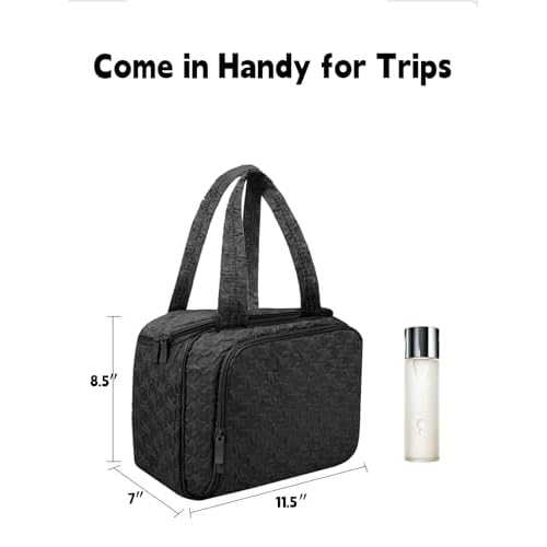 SMONT Hanging Toiletry Bag for Women, Large Waterproof Makeup Organizer with Hook, Travel Cosmetic Bag with Multiple Compartments for Gym, Swim, School, College Dorm Black