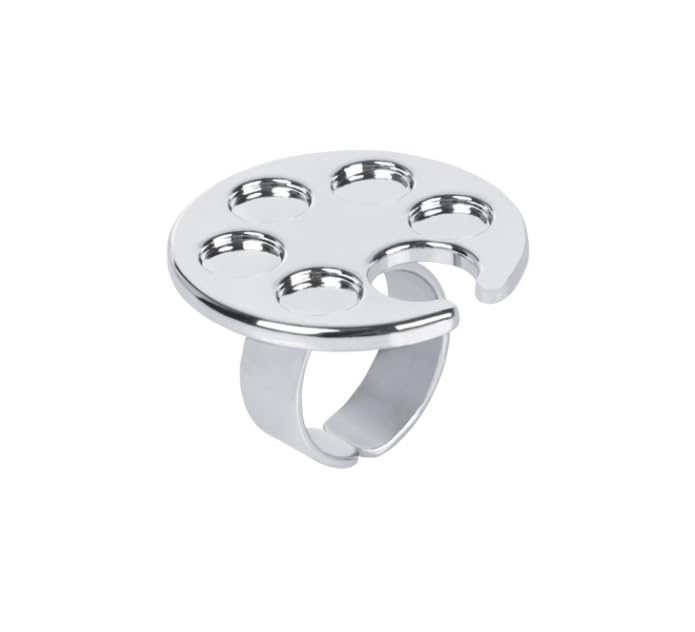 2 Pcs Stainless Steel Nail Art Mixing Palettes with Finger Rings