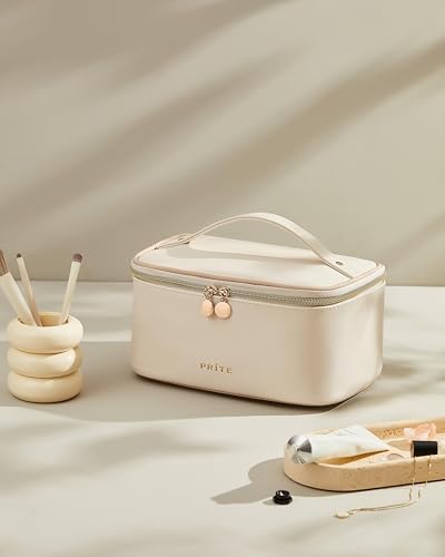 Prite Large Makeup Bag Travel Cosmetic Case with Brush Holder