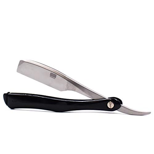 Kai Kasho Captain Japanese Professional Folding Straight Edge Barbering Razor with Leather Case - 20 Kai Captain Titan Blades Included - Also Compatible with Feather Artist Club Blades