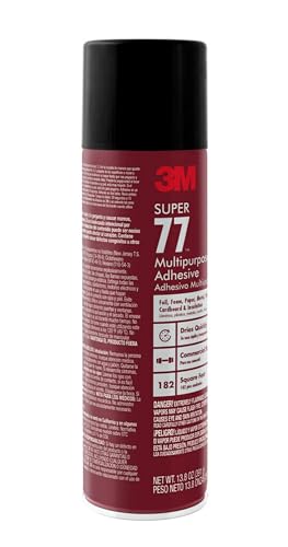 3M Super 77 Multipurpose Spray Adhesive, 13.8 oz., Provides Secure Bond In 15 Seconds, Dries Clear, Ideal For Plastic, Glass, Paper, Fabric, Wood, Foam, Cardboard, Fiberglass & More (77-DSC)