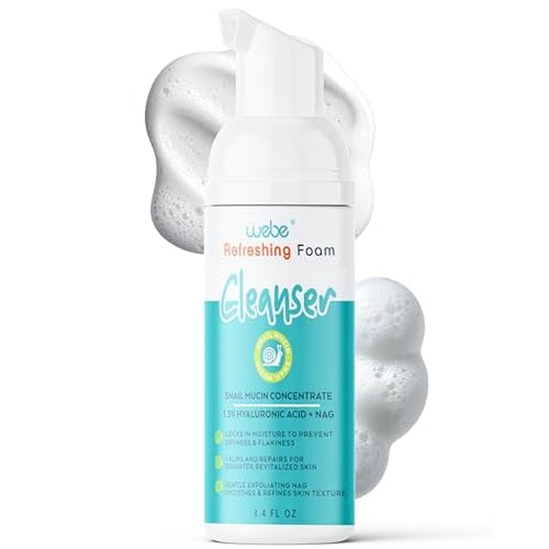 WEBE Refreshing Gentle Foam Cleanser | Snail Mucin, Hyaluronic Acid, N-Acetyl Glucosamine | Hydrating & Soothing Formula for Radiant, Moisturized Skin | Natural Skincare for all Skin Types