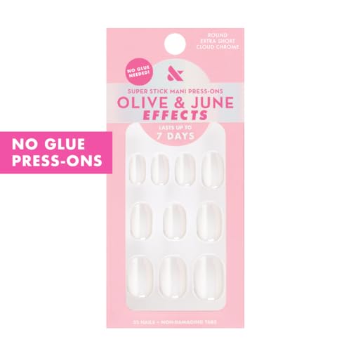 Olive & June Super Stick Press-On Nails, Cloud Chrome, Extra Short