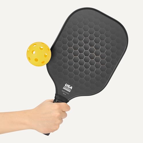 Amazon Basics Black Pickleball Paddle Set with 4 Balls & Carry Bag - USAPA Approved, Lightweight Carbon Fiber Rackets