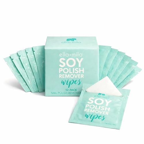 ella+mila Soy Nail Polish Remover Wipes - Non-Acetone Pads (12-Pack)