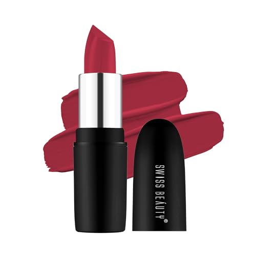 SWISS BEAUTY Pure Matte Creamy Lipstick | Non-drying, Highly pigmented Lipstick | Shade- Coral Red, 3.8gm|