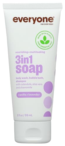 Everyone for Every Body 3-in-1 Soap Travel Size, Body Wash, Bubble Bath, and Shampoo, Vanilla and Lavender, 2 Fl Oz- (Container May Vary)