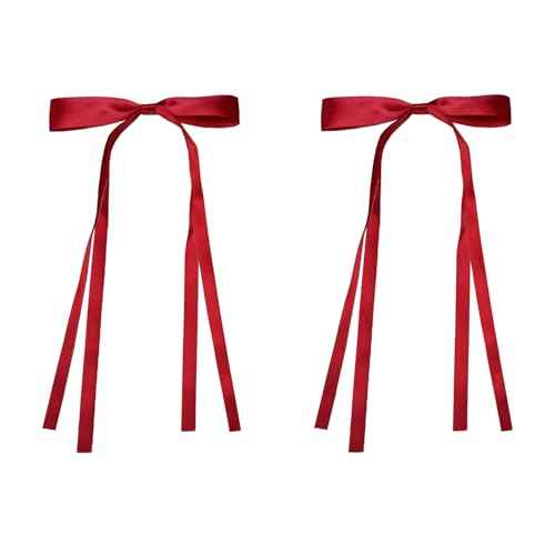 Red Hair Bows for Women,Red Hair Ribbon for Girls,Christmas Stocking Stuffers for Teen Girls,Coquette Long Hairs Clips,Hairs Accessories for Festival Party Cosplay Supplies 2Pcs