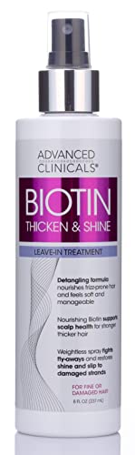 Advanced Clinicals Biotin Hair Spray Thicken & Shine Leave In Treatment, Biotin Detangling Formula Nourishes Fine, Damaged, Or Frizz Prone Hair & Supports Scalp Health For Strong Thick Hair, 8 Fl Oz