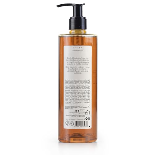 Prija Vitalizing 2 in 1 Shower Gel and Shampoo with Ginseng Extract, Hydrating and Energizing Hair and Body Wash Gel with Pump Dispenser, Luxurious Shower Gel 5 x 12.85 Fl. Oz