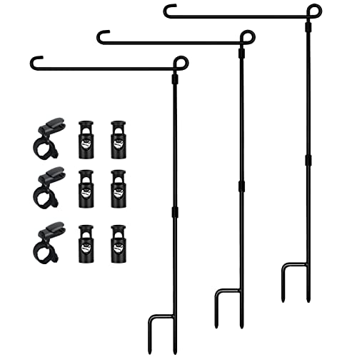 Garden Flag Stand, Premium Garden Flag Pole Holder Metal Powder-Coated Weather-Proof Paint with one Tiger Clip and Two Spring Stoppers Without Flag 3 Pack