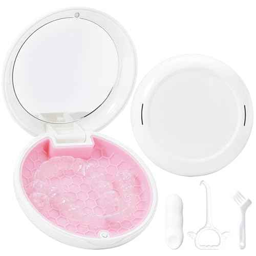 Retainer Case Slim Aligner Case with Vent Holes Removable Inner Tray Silicone for Easy Cleaning (White Pink)