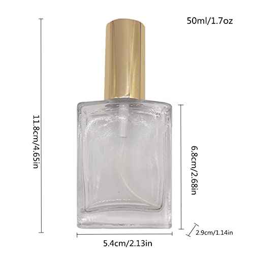 8PCS Square Glass Spray bottle,Small Refillable Container with Fine Mist srpayer,Perfume bottle (50ml, Clear+Gold)