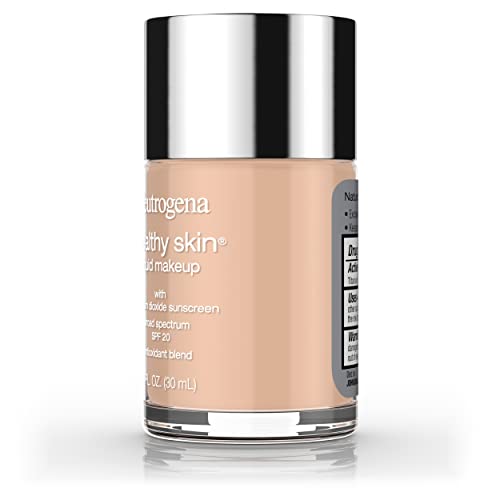 Neutrogena Healthy Skin Liquid Makeup Foundation, Broad Spectrum SPF 20 Sunscreen, Lightweight & Flawless Coverage Foundation with Antioxidant Vitamin E & Feverfew, Natural Tan, 1 fl. oz