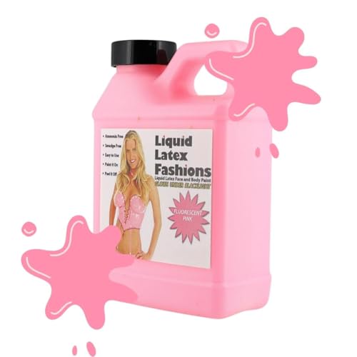 Fluorescent Pink 8 Oz - Liquid Latex Face and Body Paint, Black Light UV Reactive GLOW, Ammonia Free, Pink Panther, Cheshire Cat, Perfect for Halloween, Cosplays, Concerts!