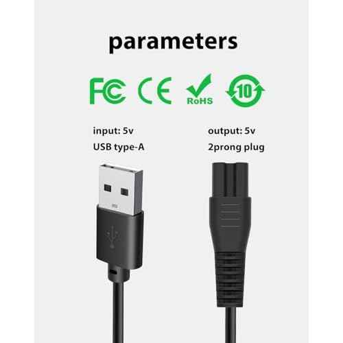 5V USB Charger Cable for Freebird Head Shaver Kit, wotdmu Charger Cable Compatible with FlexSeries Electric Head Hair Shaver for Freedom Grooming Charging, with 1 Cleaning Brush, 3.3ft Power Cord