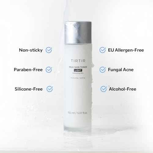 TIRTIR Milk Skin Rice Toner Light | Instant Hydration with 4% Niacinamide, Pantenol, Lightweight, Pore-Tightening, Vegan, Acne-Prone, Oily Skin, Fungal Acne Safe, Korean Skin Care, 0.67 Fl Oz