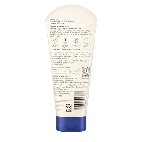 Aveeno Skin Relief Overnight Intense Moisture Cream with Triple Oat Complex & Natural Shea Butter, Therapeutic Dimethicone Skin Protectant for Dry Itchy Relief, Fragrance-Free, 7.3 oz, 3 Pack