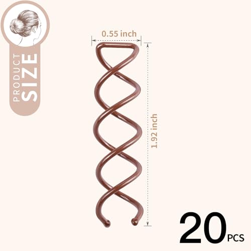 20PCS Spiral Hair Pins for Buns & Updos, Brown