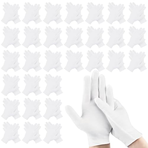 White Cotton Gloves for Dry Hands & Overnight Moisturizing, 30 Pairs