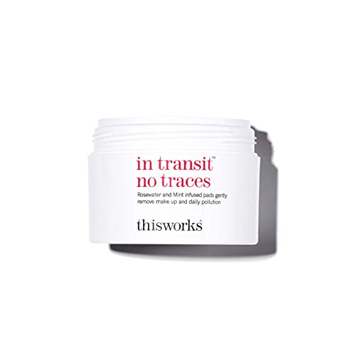 thisworks in transit no traces, Rosewater and Mint Infused Facial Cleansing Pads, Gently Removes Make-Up and Dirt, 60 Pads