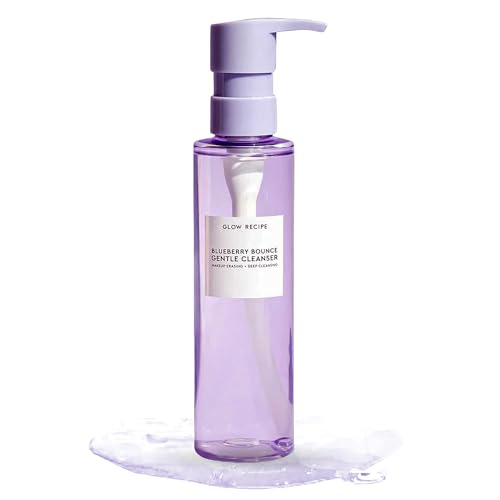 Glow Recipe Blueberry Bounce Exfoliating Face Wash - Foaming Facial Cleanser, Makeup Remover & Clarifying Mask - Hydrating Hyaluronic Acid & Gentle AHA for Sensitive Skin - Korean Skincare, 160ml