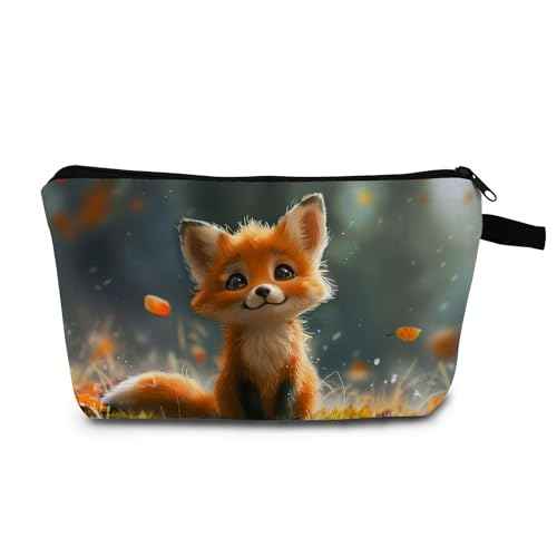 Cute Fox Cosmetic Bag Gift for Women Small Makeup Bag for Purse Cosmetic Bags for Women Zipper Travel Toiletry Pouch Fox Makeup Bags