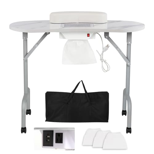 AGESISI Portable Manicure Table Foldable Nail Desk with Dust Collector