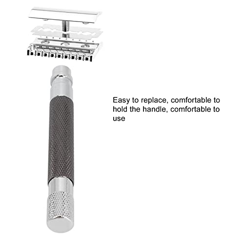 Shaver Replacement Handle, Men's Safety Shaving Razors Reusable Metal Handle Shaver Safety Razors Handle Anti Slip Portable for Home Travelling (Black)